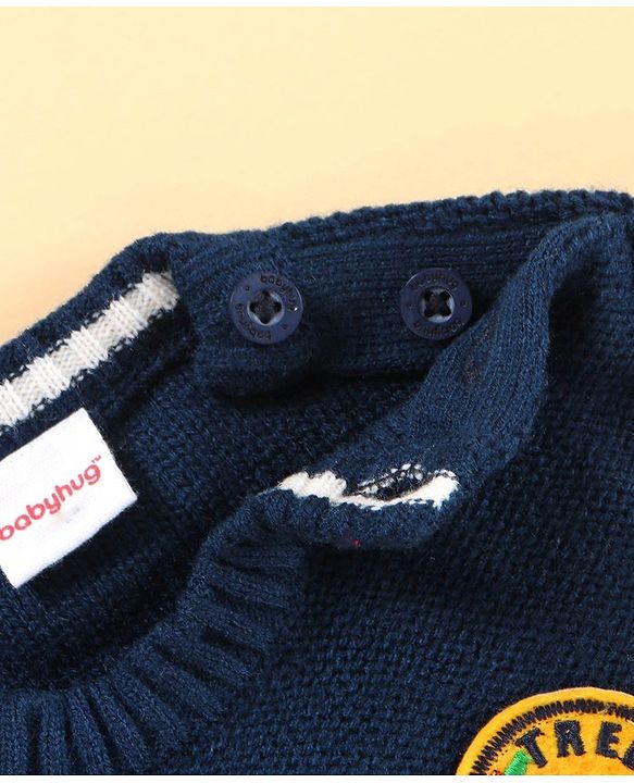 Babyhug Full Sleeves Color Block Sweater  - Blue