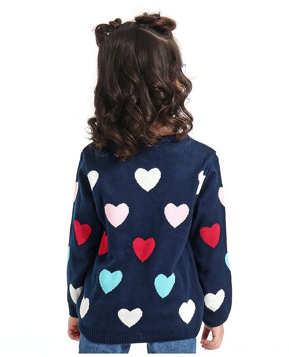 Babyhug Full Sleeves Jacquard Sweater Heart Design - Navy Blue