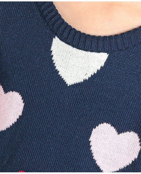 Babyhug Full Sleeves Jacquard Sweater Heart Design - Navy Blue