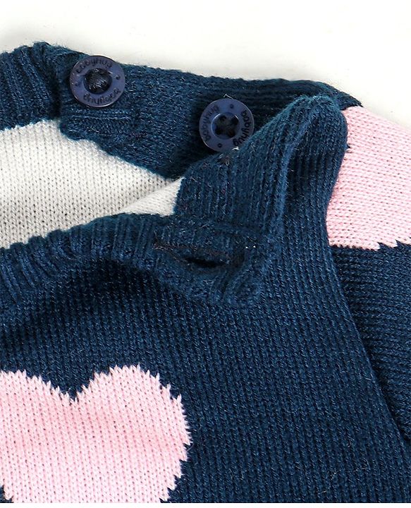 Babyhug Full Sleeves Jacquard Sweater Heart Design - Navy Blue
