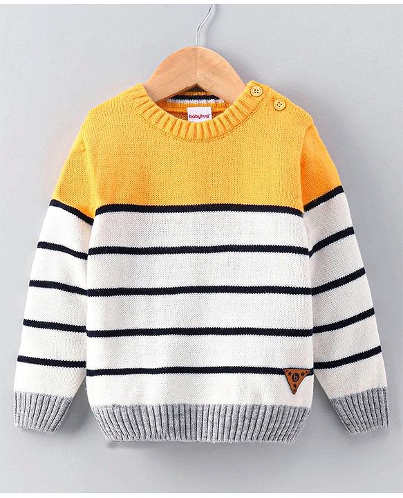 Babyhug Full Sleeves Stripe Sweater - Yellow White