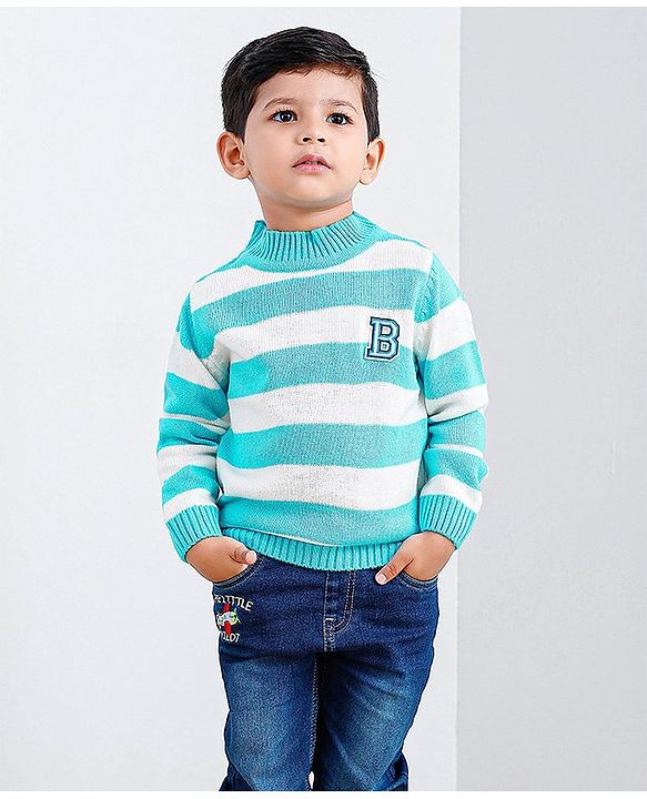 Babyhug Full Sleeves Stripes Sweater - Blue