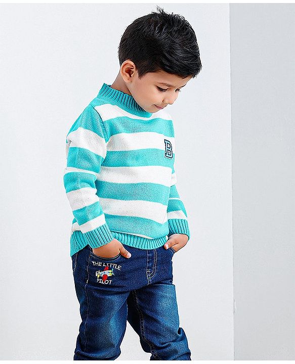 Babyhug Full Sleeves Stripes Sweater - Blue