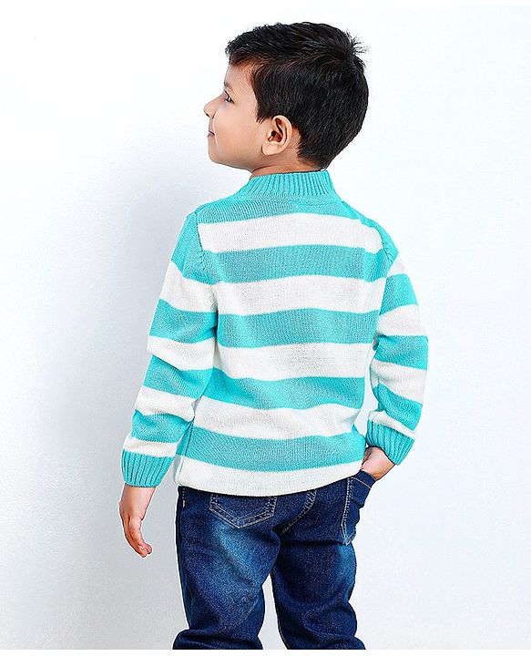 Babyhug Full Sleeves Stripes Sweater - Blue