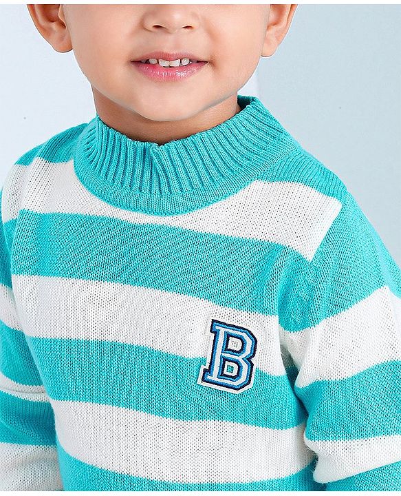 Babyhug Full Sleeves Stripes Sweater - Blue
