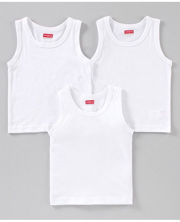 Babyhug 100% Cotton Solid Vests Pack of 3 - White