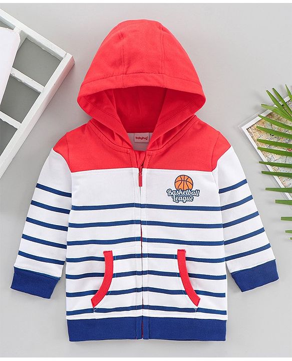 Babyhug Full Sleeves Hooded Striped Sweatshirt - Red