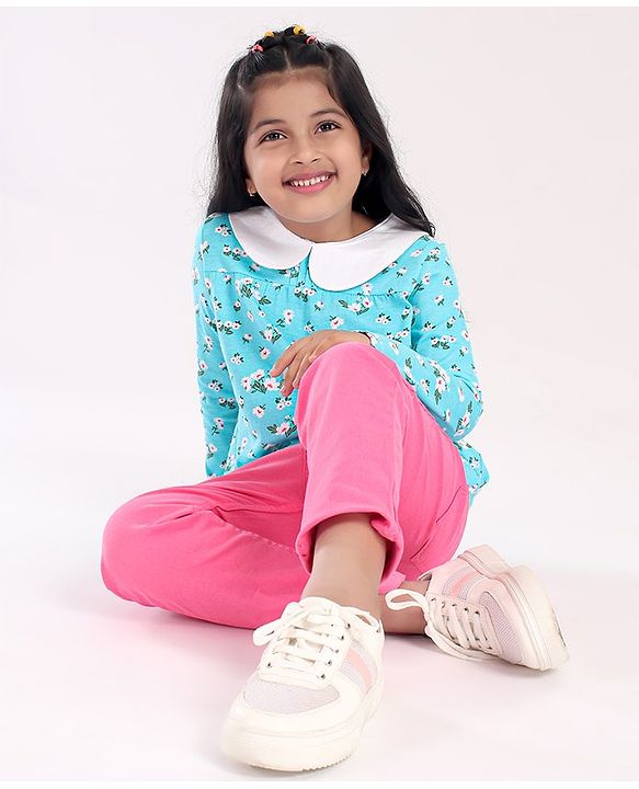 Babyhug Full Sleeves Top & Full Length Jeans - Blue Pink