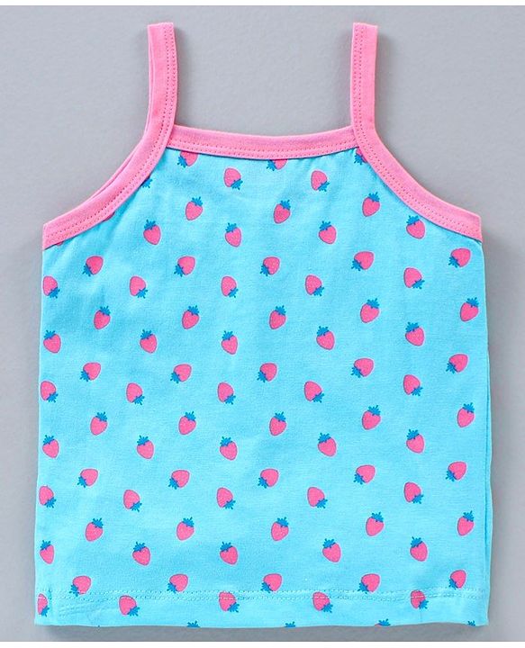 Babyhug Singlet Sleeves 100% Cotton Slips Strawberry Print Pack of 3 - Pink Blue