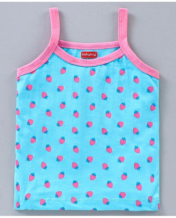 Babyhug Singlet Sleeves 100% Cotton Slips Strawberry Print Pack of 3 - Pink Blue
