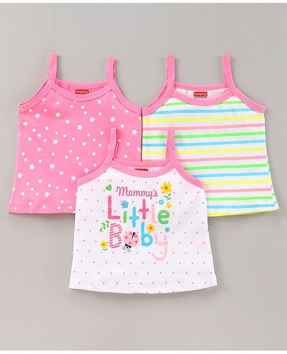Babyhug 100% Cotton Singlet Slips Pack of 3 - Pink White