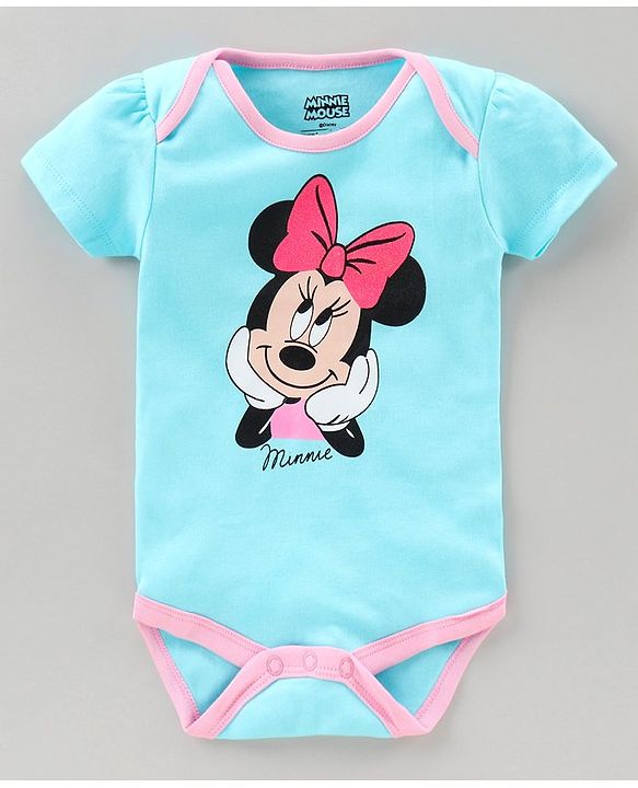 Babyhug Half Sleeves 100% Cotton Onesie Minnie Mouse Print Pack of 3 - Blue Pink