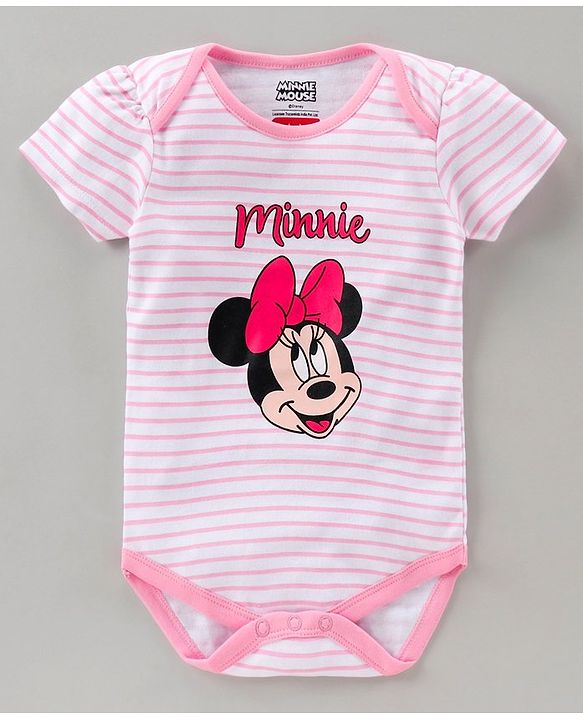 Babyhug Half Sleeves 100% Cotton Onesie Minnie Mouse Print Pack of 3 - Blue Pink