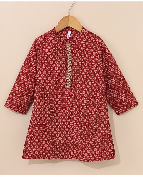 Babyhug Full Sleeves Kurta and Dhoti Set - Maroon Beige