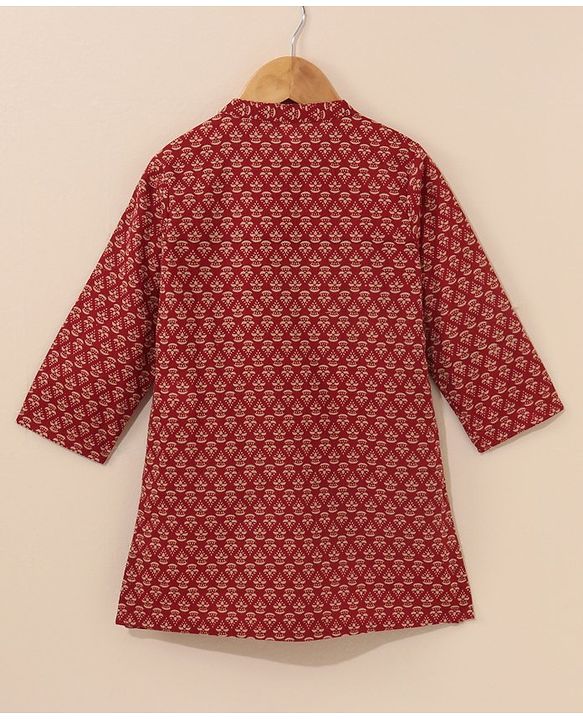 Babyhug Full Sleeves Kurta and Dhoti Set - Maroon Beige