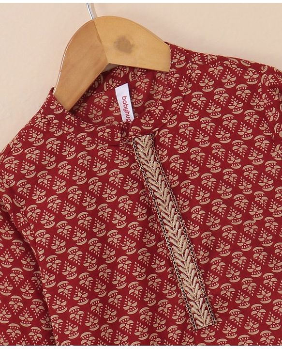 Babyhug Full Sleeves Kurta and Dhoti Set - Maroon Beige