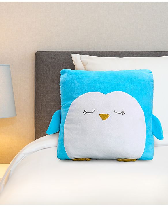 Babyhug Penguin Shaped Premium Plush Cushion - Blue