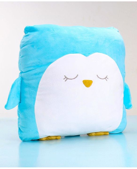 Babyhug Penguin Shaped Premium Plush Cushion - Blue