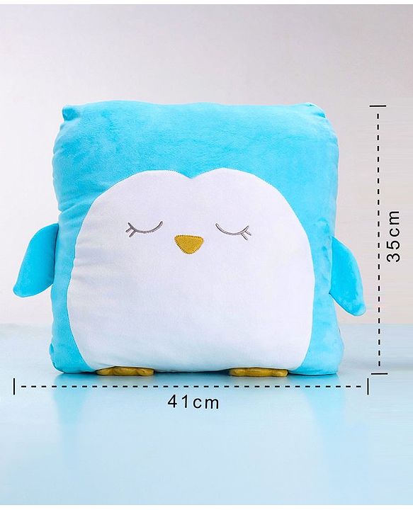 Babyhug Penguin Shaped Premium Plush Cushion - Blue