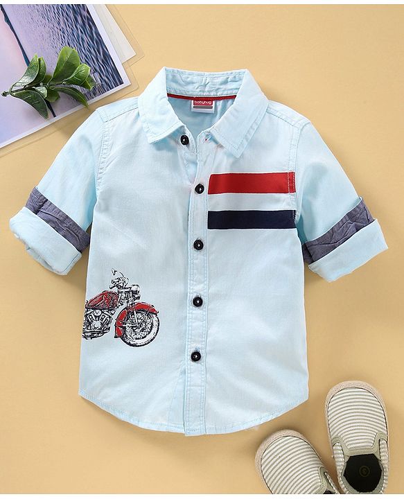 Babyhug Full Sleeves Shirt Bike Print  - Blue