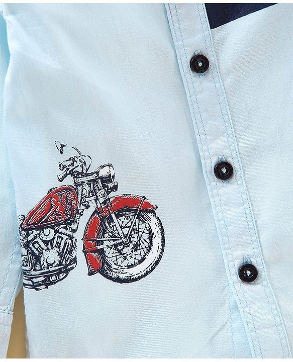 Babyhug Full Sleeves Shirt Bike Print  - Blue