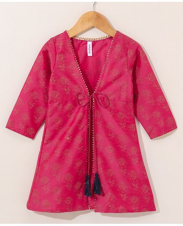 Babyhug Full Sleeves Top and Palazzo Pant with Shrug - Blue Pink