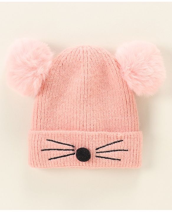Babyhug Woollen Cap with Muffler Pink - Diameter 9 cm