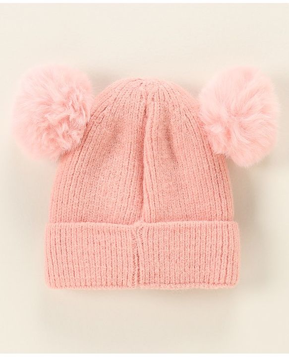 Babyhug Woollen Cap with Muffler Pink - Diameter 9 cm