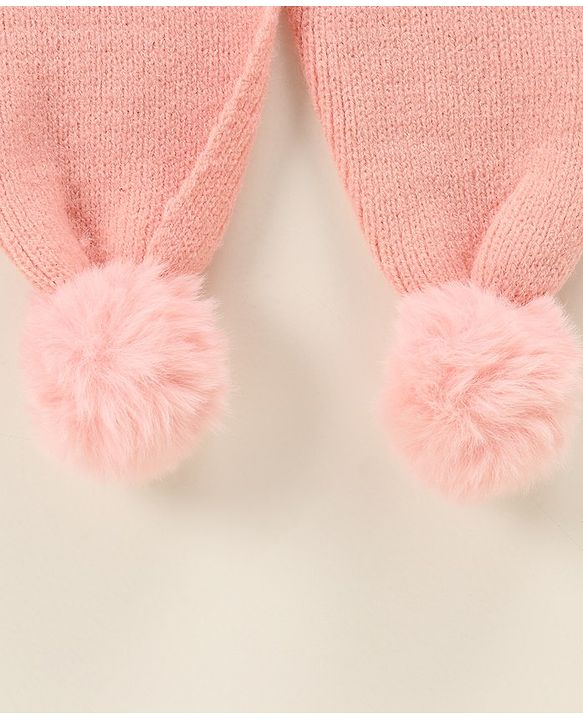 Babyhug Woollen Cap with Muffler Pink - Diameter 9 cm