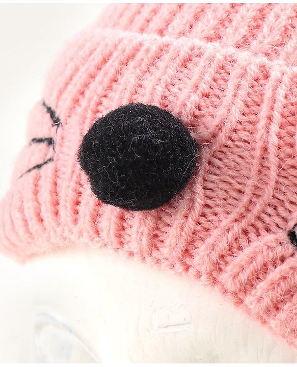 Babyhug Woollen Cap with Muffler Pink - Diameter 9 cm