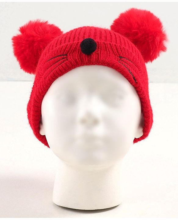 Babyhug Woollen Cap with Muffler - Red