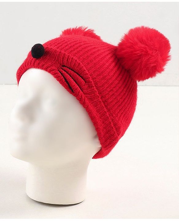 Babyhug Woollen Cap with Muffler - Red