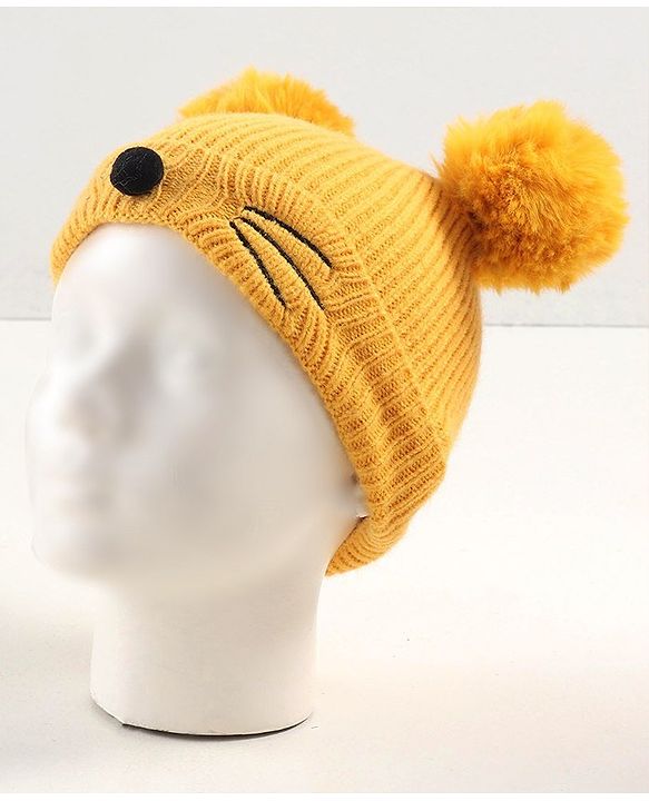 Babyhug Woollen Cap with Muffler Yellow - Diameter 11 cm