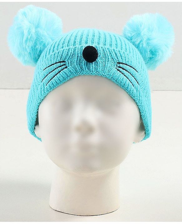 Babyhug Woollen Cap with Muffler Blue - Diameter 9 cm