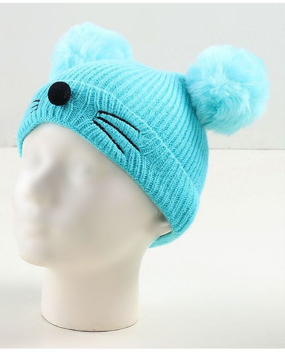 Babyhug Woollen Cap with Muffler Blue - Diameter 9 cm
