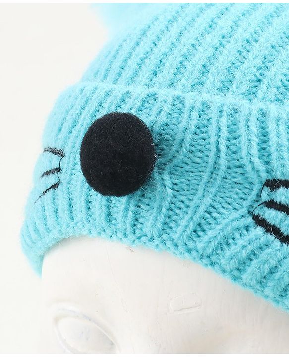 Babyhug Woollen Cap with Muffler Blue - Diameter 9 cm