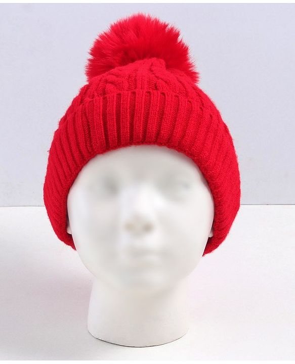 Babyhug Woollen Cap with Muffler Set Red - Diameter 11 cm