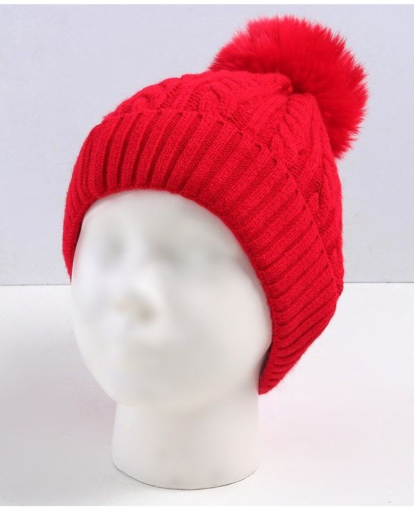 Babyhug Woollen Cap with Muffler Set Red - Diameter 11 cm
