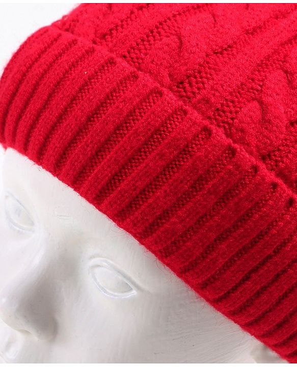 Babyhug Woollen Cap with Muffler Set Red - Diameter 11 cm