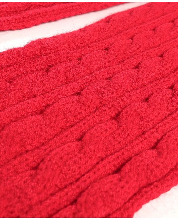 Babyhug Woollen Cap with Muffler Set Red - Diameter 11 cm