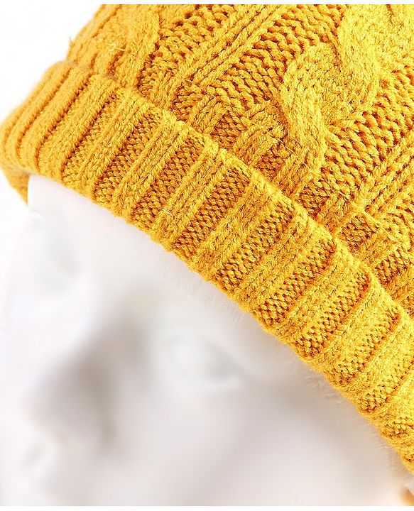 Babyhug Woollen Cap with Muffler Yellow - Diameter 11.5 cm