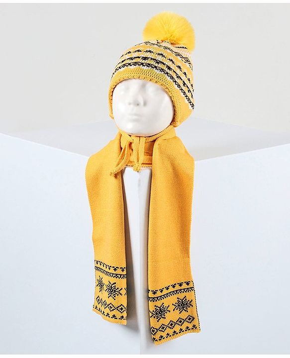 Babyhug Woolen Cap and Scarf Yellow - Cap Diameter
