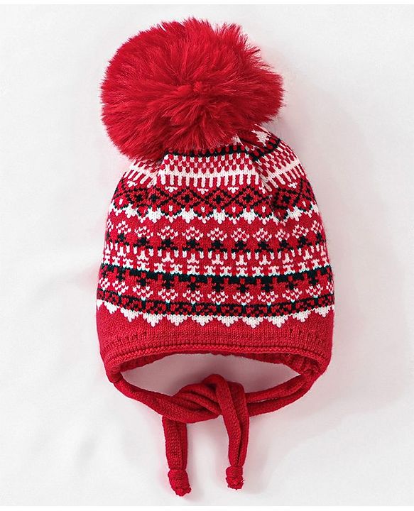 Babyhug Woolen Cap, Mittens and Scarf Red - Cap Diameter 9. 5 cm
