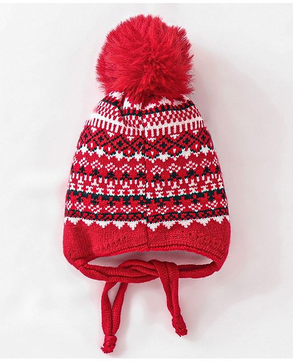 Babyhug Woolen Cap, Mittens and Scarf Red - Cap Diameter 9. 5 cm