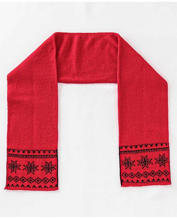 Babyhug Woolen Cap, Mittens and Scarf Red - Cap Diameter 9. 5 cm
