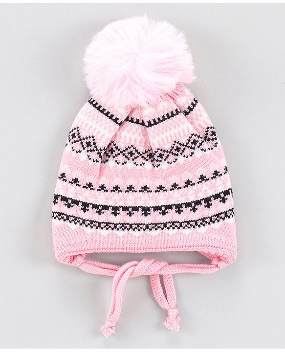 Babyhug Woollen Jacuard Cap with Scarf Yellow - Diameter 7 cm