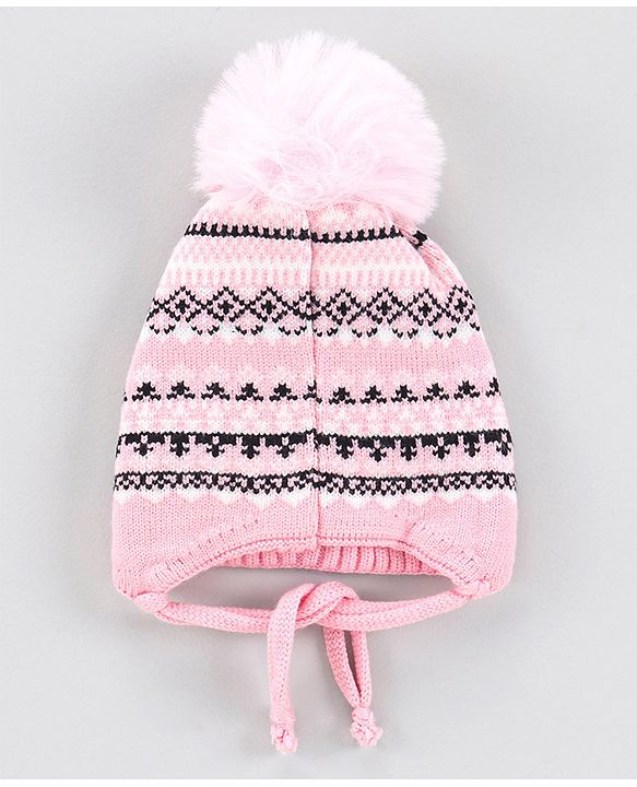Babyhug Woollen Jacuard Cap with Scarf Yellow - Diameter 7 cm