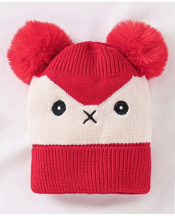 Babyhug Woollen Cap and Muffler Set Red - Diameter 9 cm