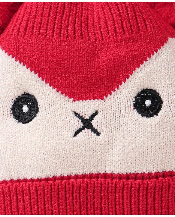 Babyhug Woollen Cap and Muffler Set Red - Diameter 9 cm