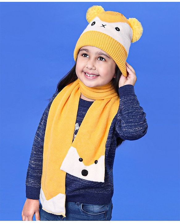Babyhug Cap & Muffler Set Yellow - Cap Diameter 9.5 cm